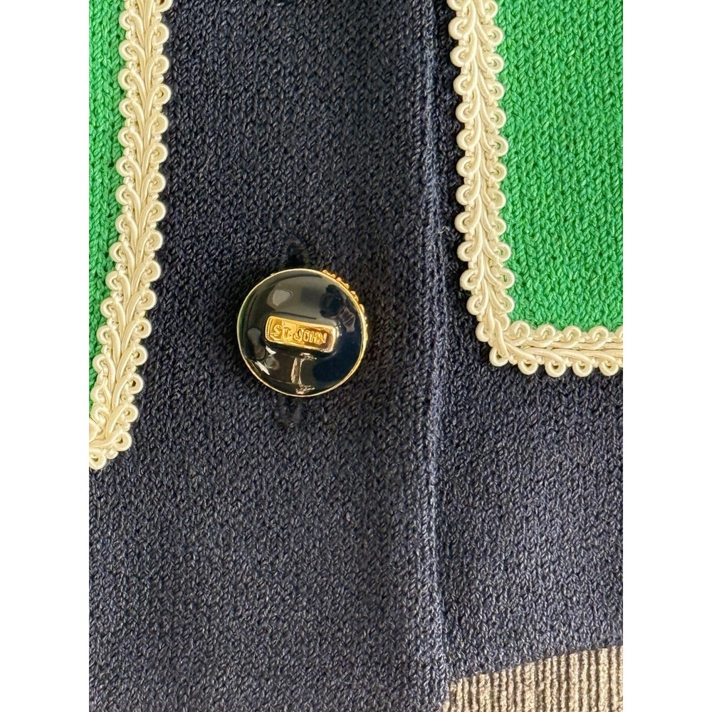 ST. JOHN Women's Size 4 Kelly Green W/ Navy Accents Short Knit Blazer Jacket EUC - Picture 6 of 10